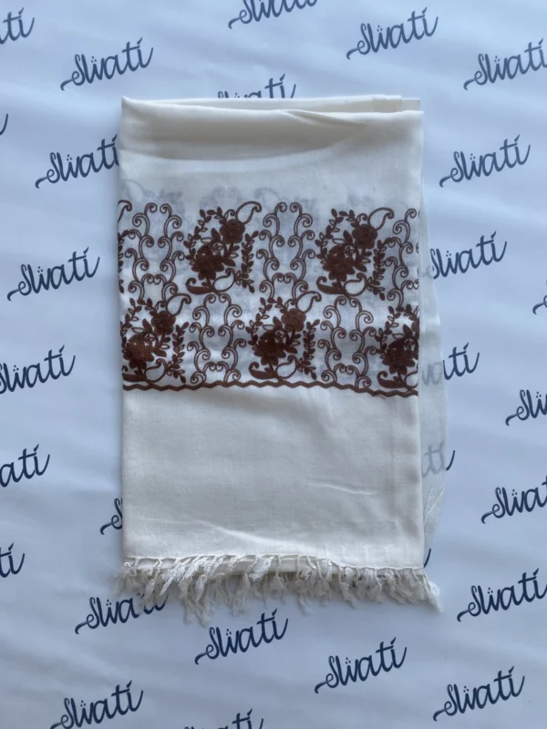 Attractive Swati Woolen Machine-embroidery Off-white Shawl