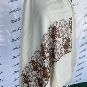 Attractive Swati Woolen Machine-embroidery Off-white Shawl