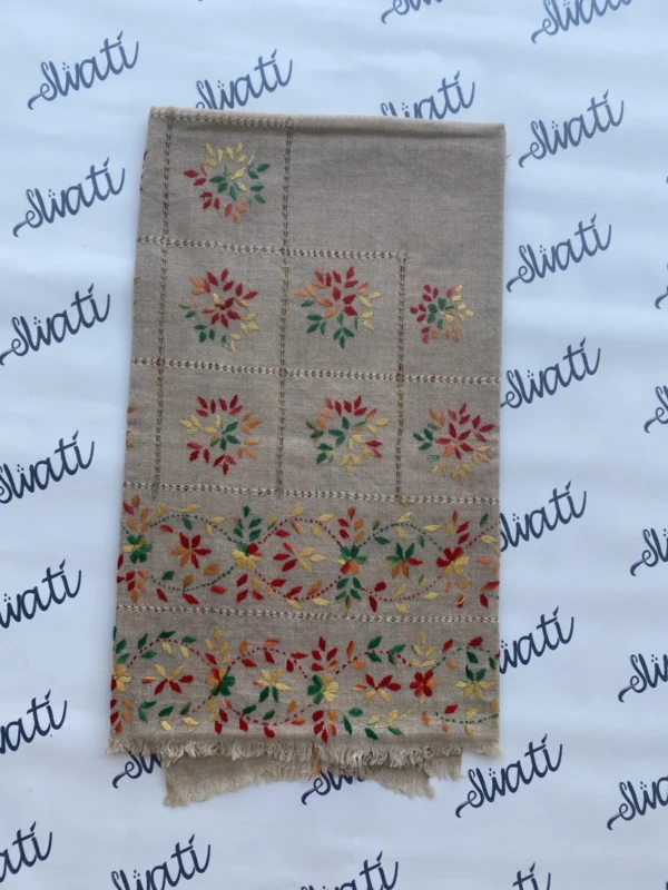 Attractive Multi-color Taar Kashi Hand-embroidery Woolen Shawl