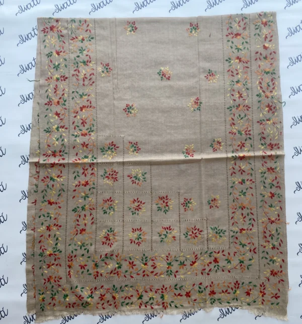 Attractive Multi-color Taar Kashi Hand-embroidery Woolen Shawl