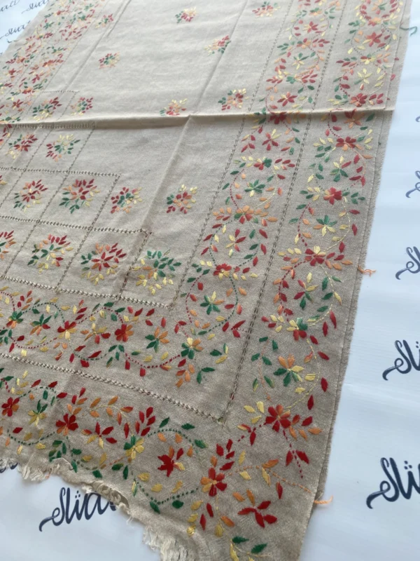 Attractive Multi-color Taar Kashi Hand-embroidery Woolen Shawl