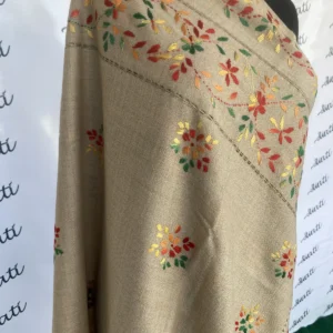 Attractive Multi-color Taar Kashi Hand-embroidery Woolen Shawl