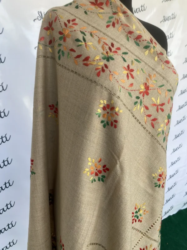 Attractive Multi-color Taar Kashi Hand-embroidery Woolen Shawl