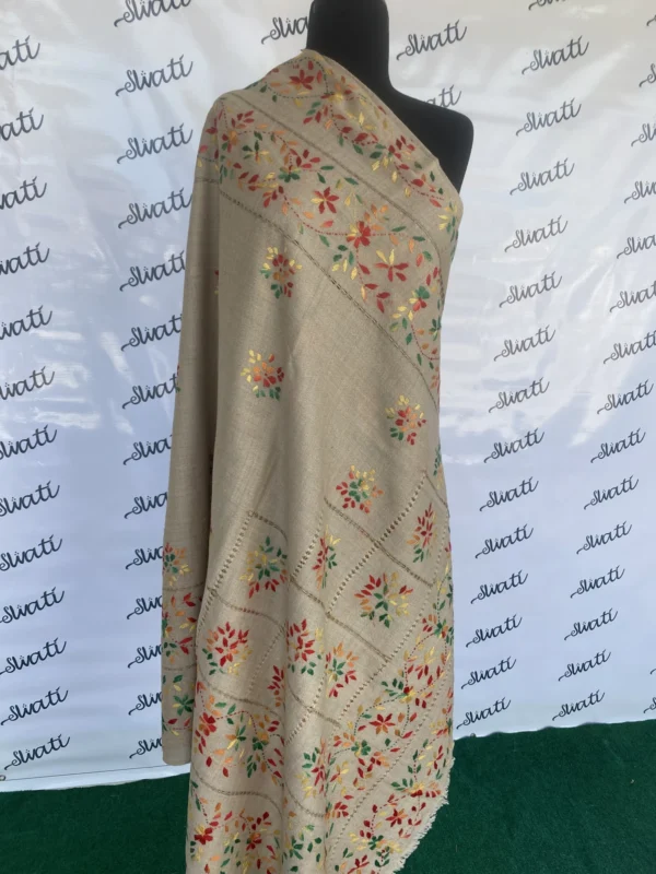 Attractive Multi-color Taar Kashi Hand-embroidery Woolen Shawl